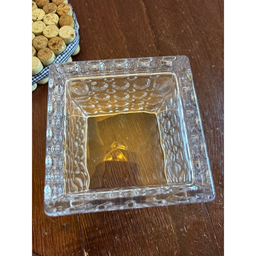 Clear Glass Square Bubble Cube Vase Textured Hobnail Candle Holder 4.75 Inch